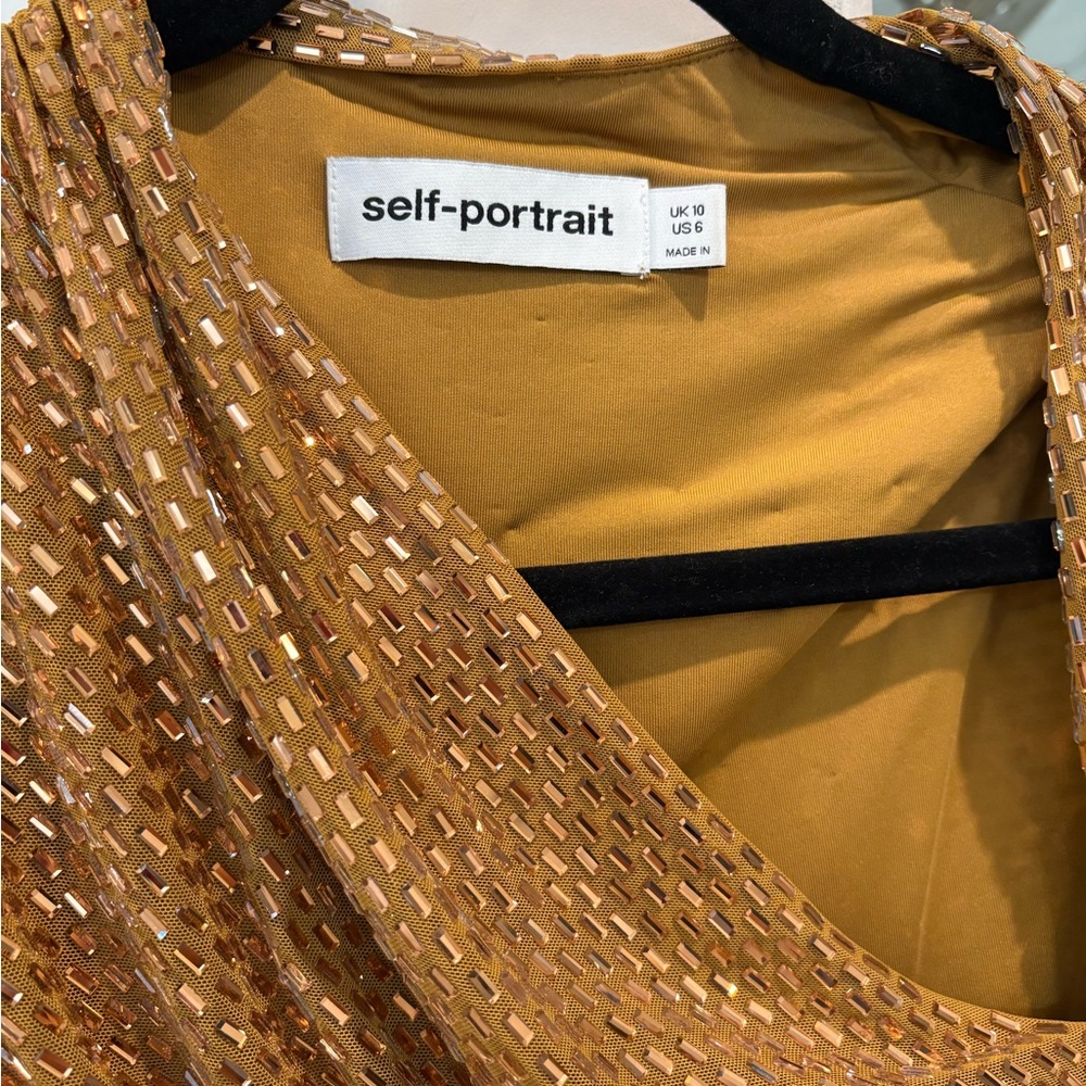 Self Portrait GOLD RHINESTONE DRAPE MIDI DRESS size 6 - Picture 9 of 13